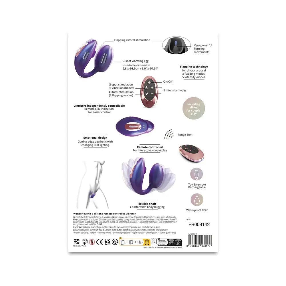 Wonderlover Flapping Clitoral and G-Spot Vibrator Sex Toy with Remote Control  Rabbit Vibrators