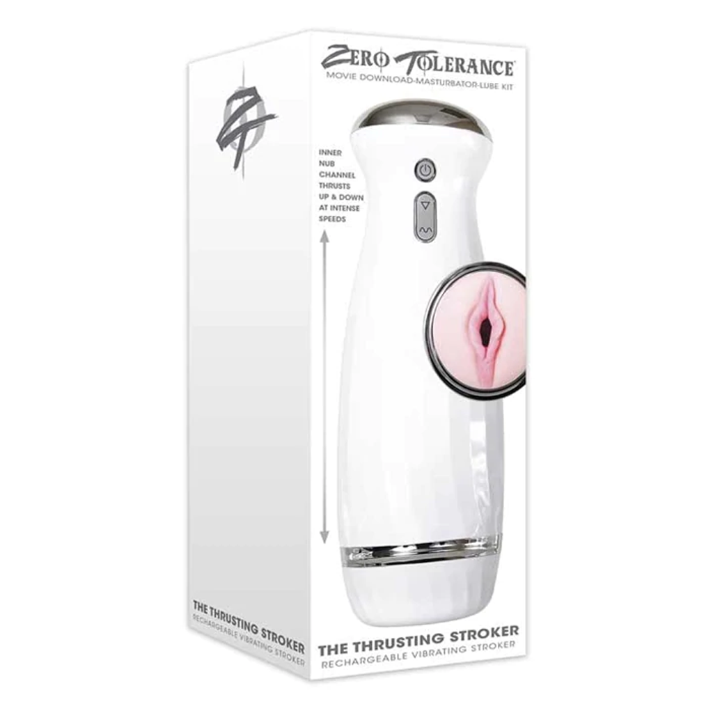 Zero Tolerance THE THRUSTING RECHARGEABLE STROKER  WHITE/CHROME 