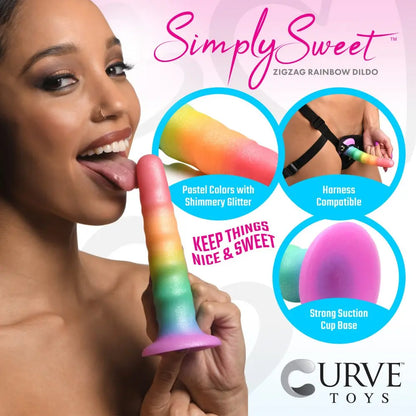 Zigzag Rainbow Silicone Suction Cup Dildo Sex Toy  Suction Cup Dildos