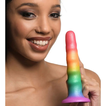 Zigzag Rainbow Silicone Suction Cup Dildo Sex Toy  Suction Cup Dildos