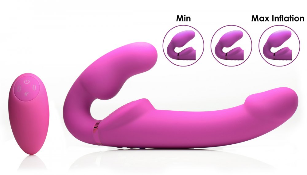 World's First Remote Control Inflatable Vibrating Silicone Ergo Fit Strapless Strap-On - Bound By Desire