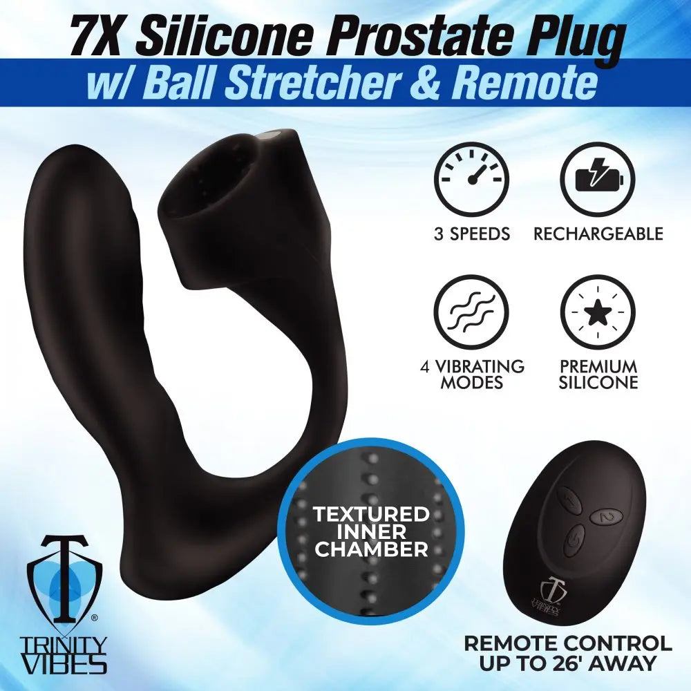 7X Silicone Prostate Plug with Ball Stretcher and Remote 