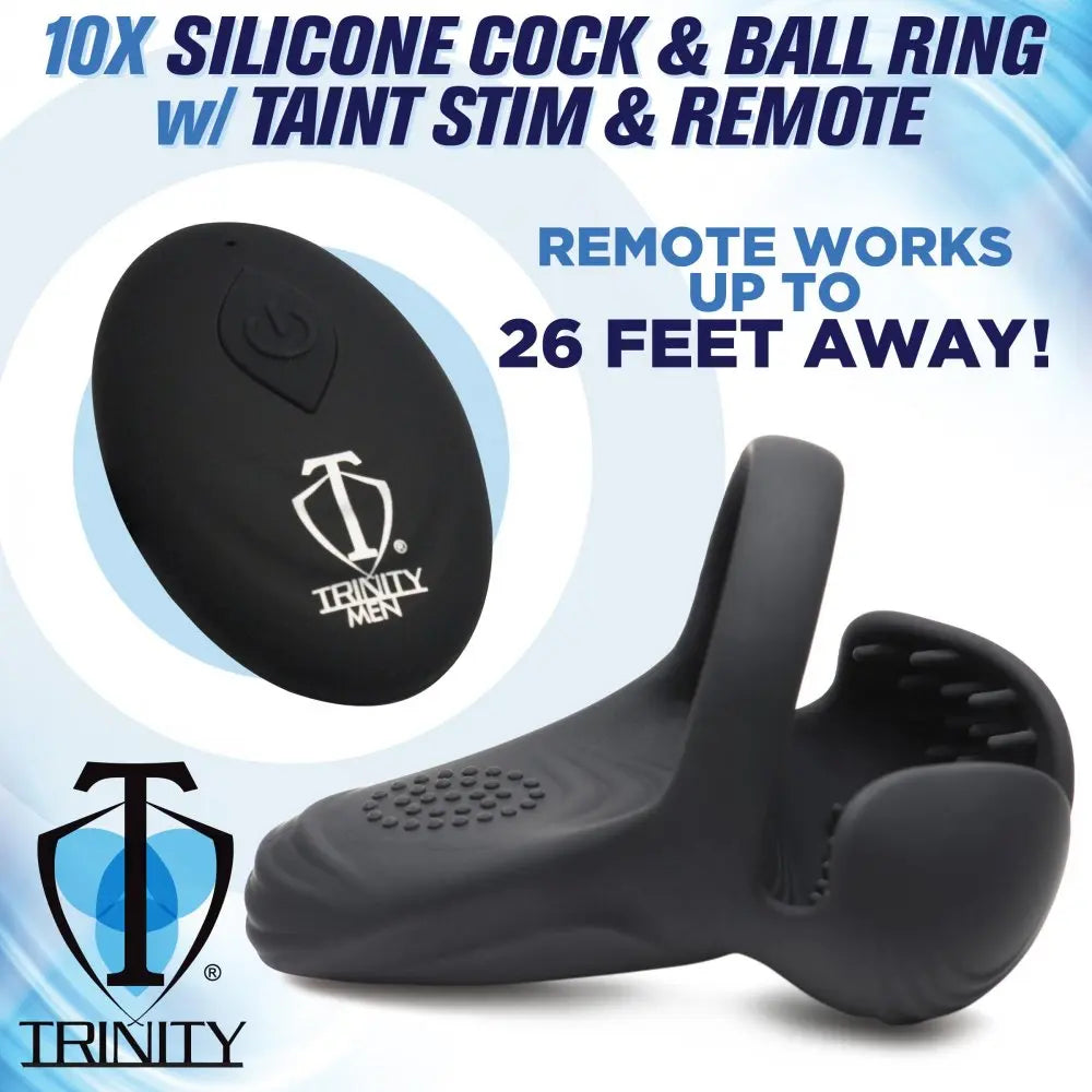 10X Vibrating Silicone Cock Ring with Taint Stim and Remote 