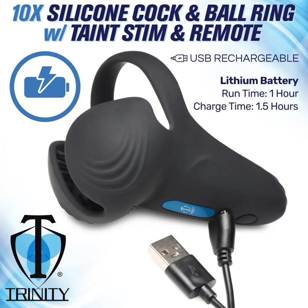 10X Vibrating Silicone Cock Ring with Taint Stim and Remote 