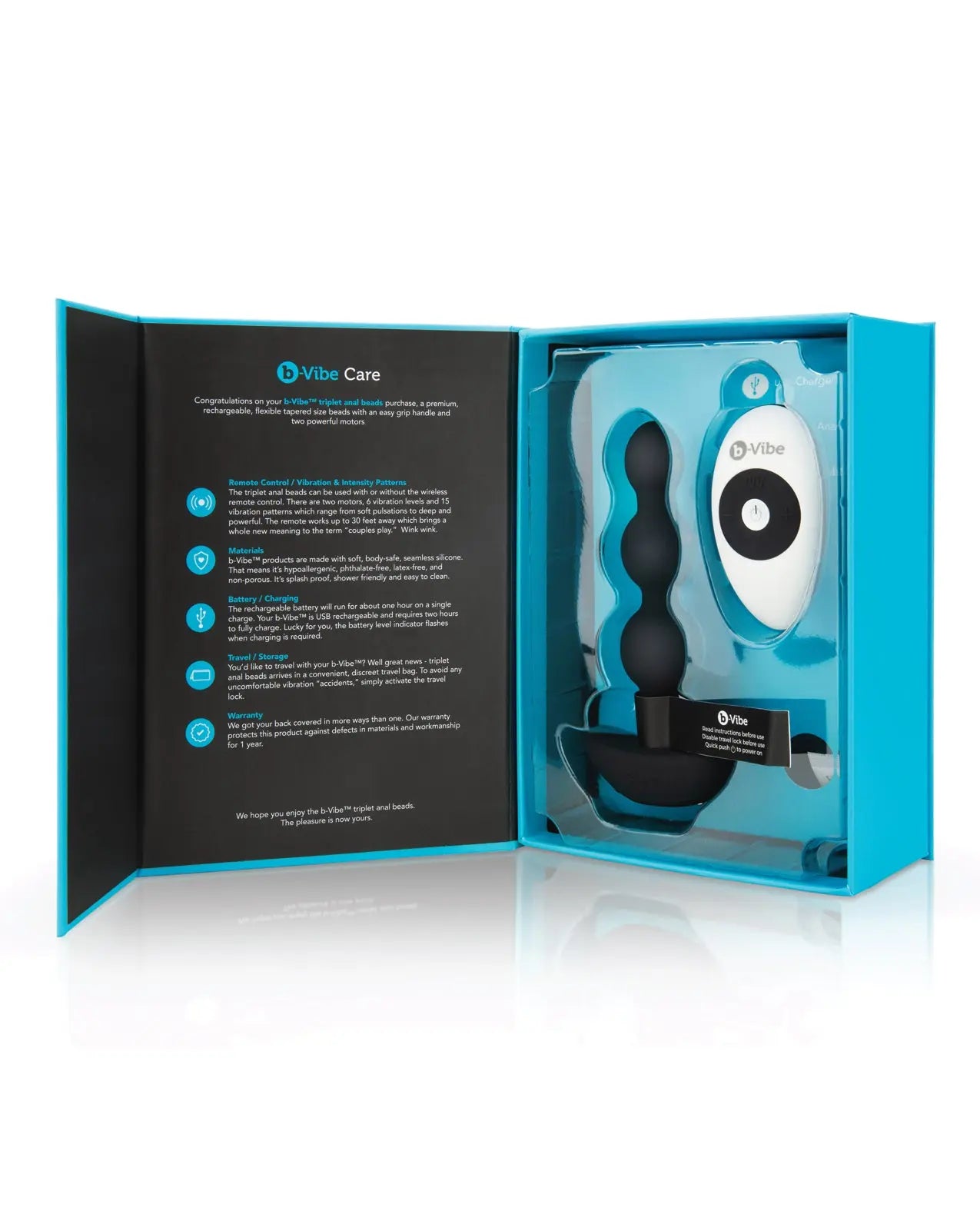 b-Vibe Remote Triplet Anal Beads - Black  Anal Beads