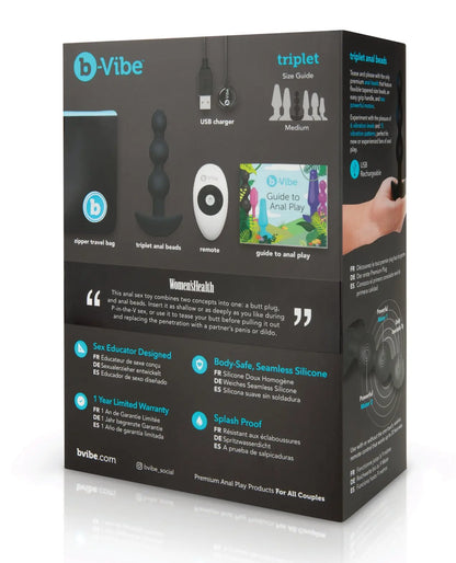 b-Vibe Remote Triplet Anal Beads - Black  Anal Beads