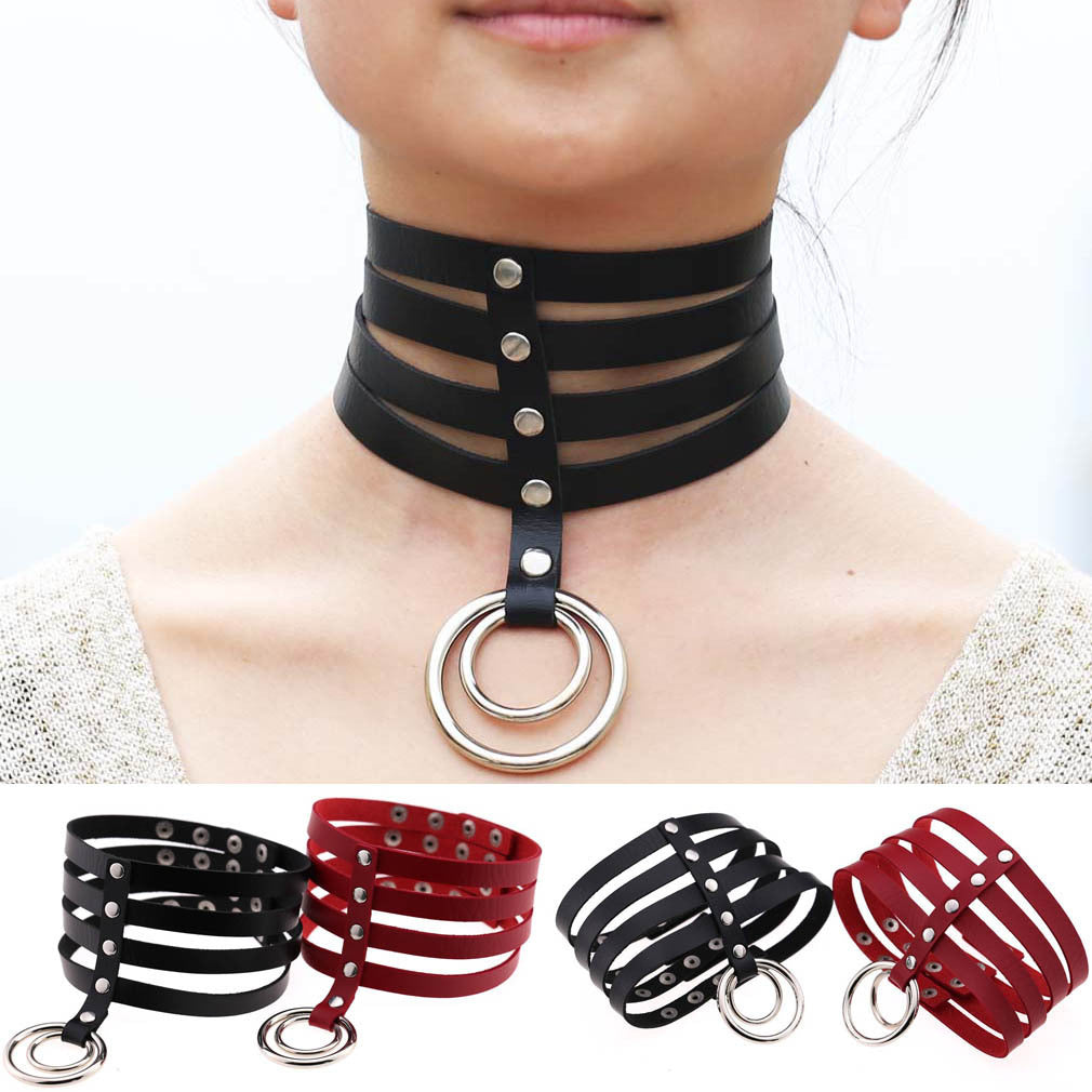 Exaggerated Harajuku Style PU Leather BDSM Collar 