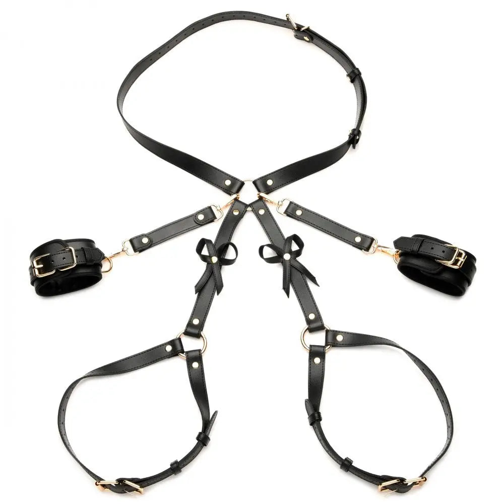 Black Bondage Thigh Harness with Bows - M/L - Bound By Desire