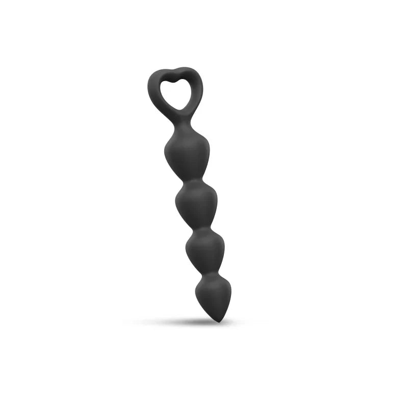 BING BANG L Heart Top Anal Beads Tapered Anal Dildo - BLACK ONYX