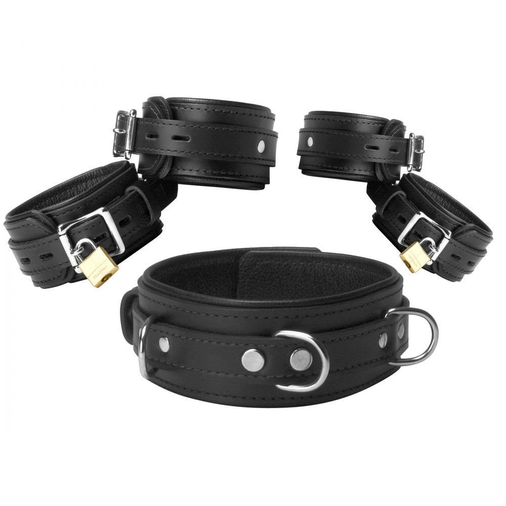 Black Premium Leather Bondage Essentials Kit 