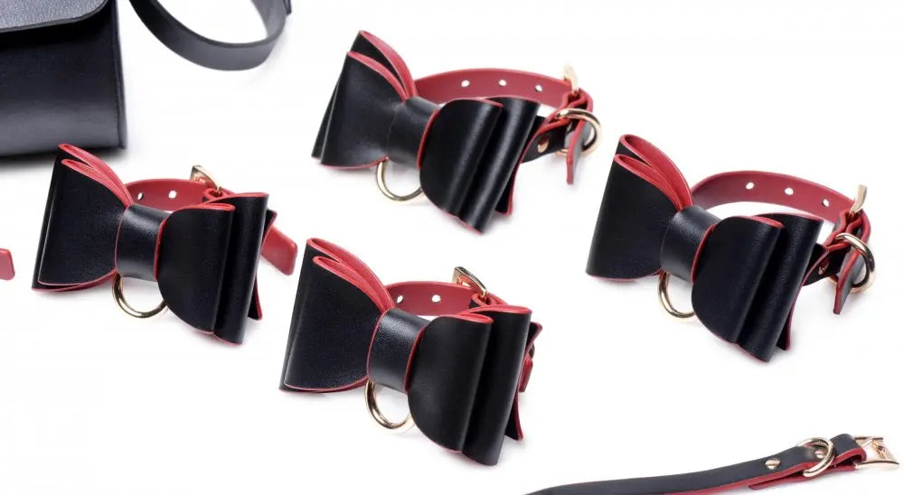 Black and Red Bow Bondage Set with Carry Case - Bound By Desire