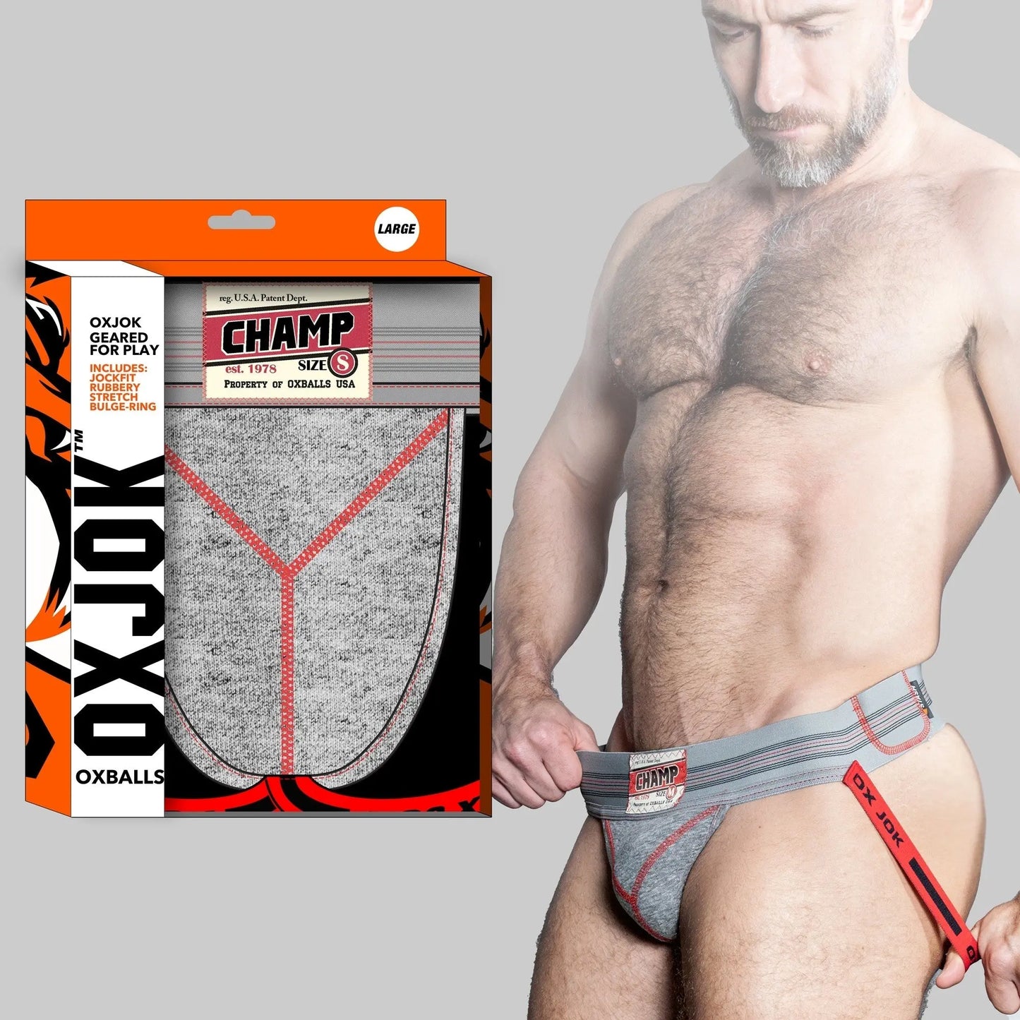 CHAMP, vintage sweatshirt jockstrap, GRAY HEATHER, SMALL  For Him