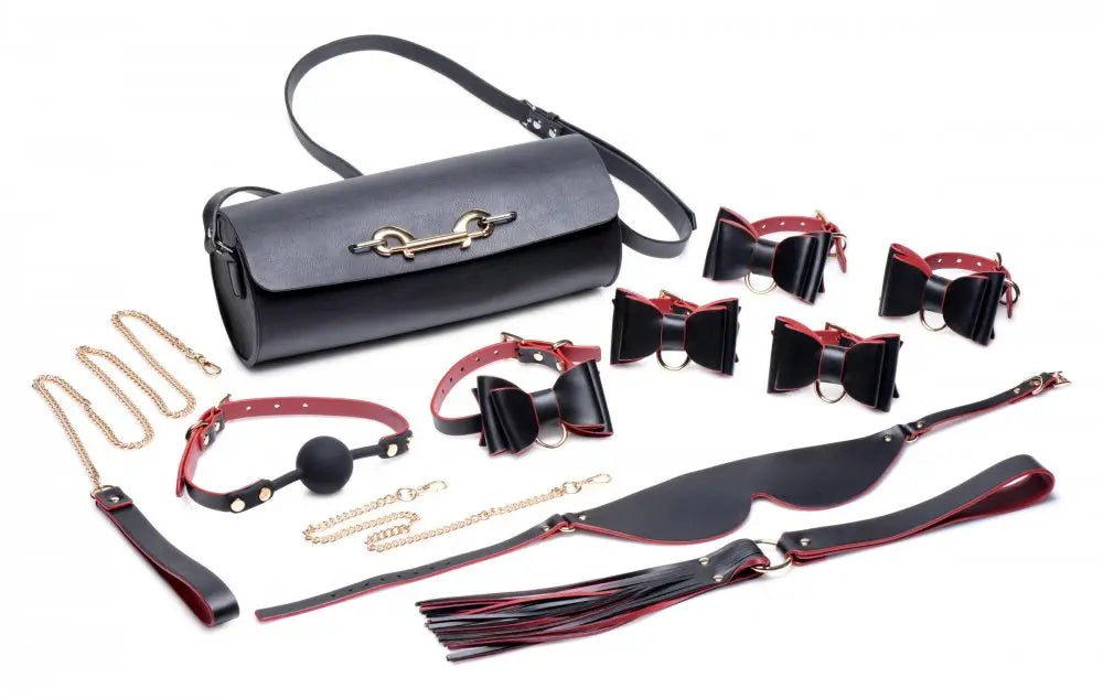 Black and Red Bow Bondage Set with Carry Case - Bound By Desire