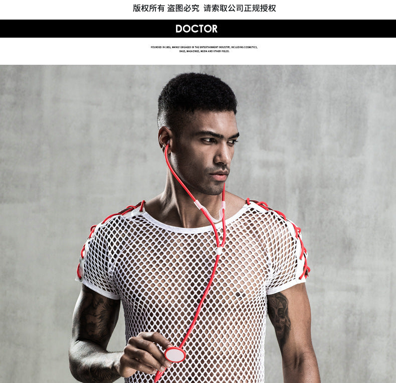 Men's Erotic Netting White Doctor Uniform 