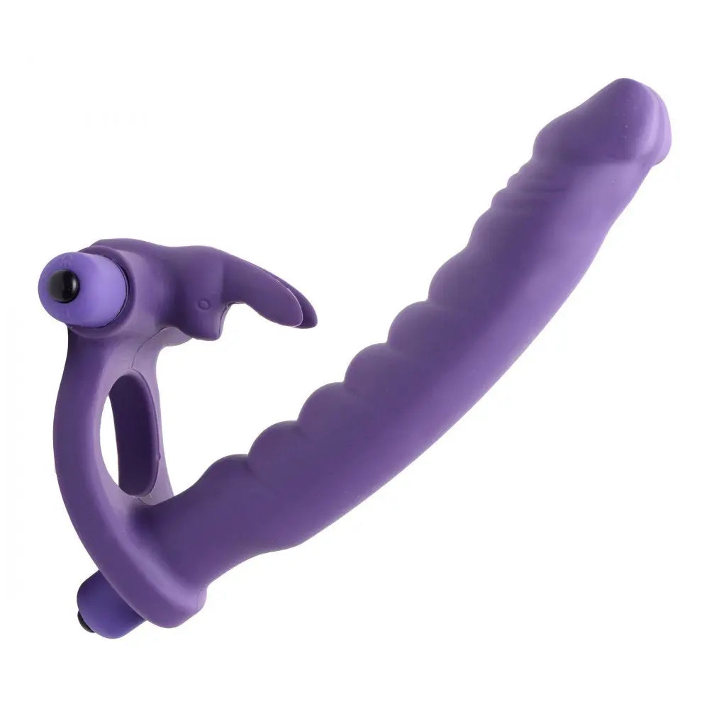 Double Delight Dual Penetration Vibrating Rabbit Cock Ring 