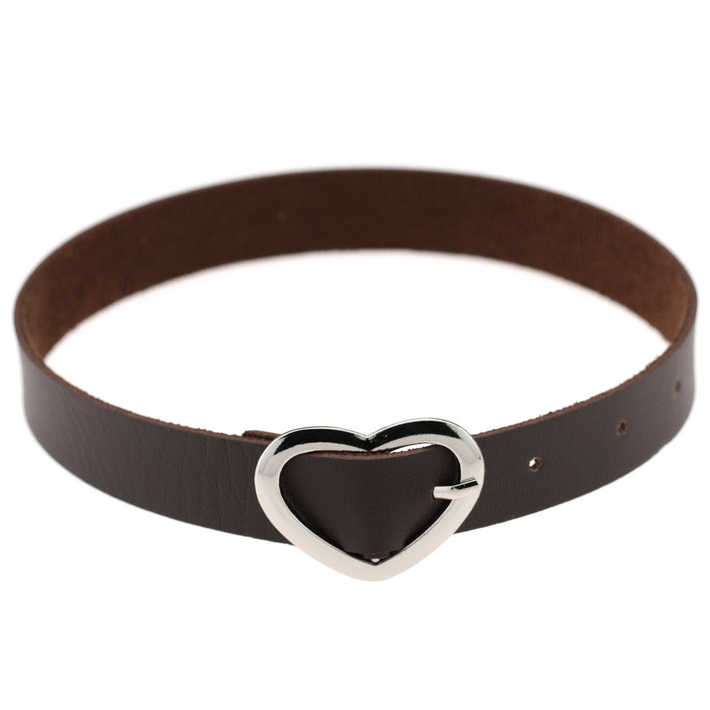 Heart Buckle Leather Submissive BDSM Collar 