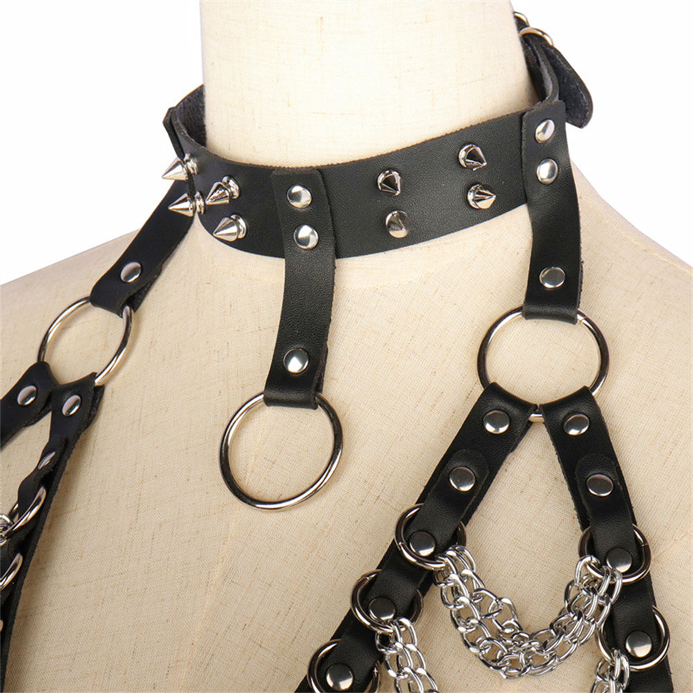 Rebel Glam Studded Chain Harness & Collar 