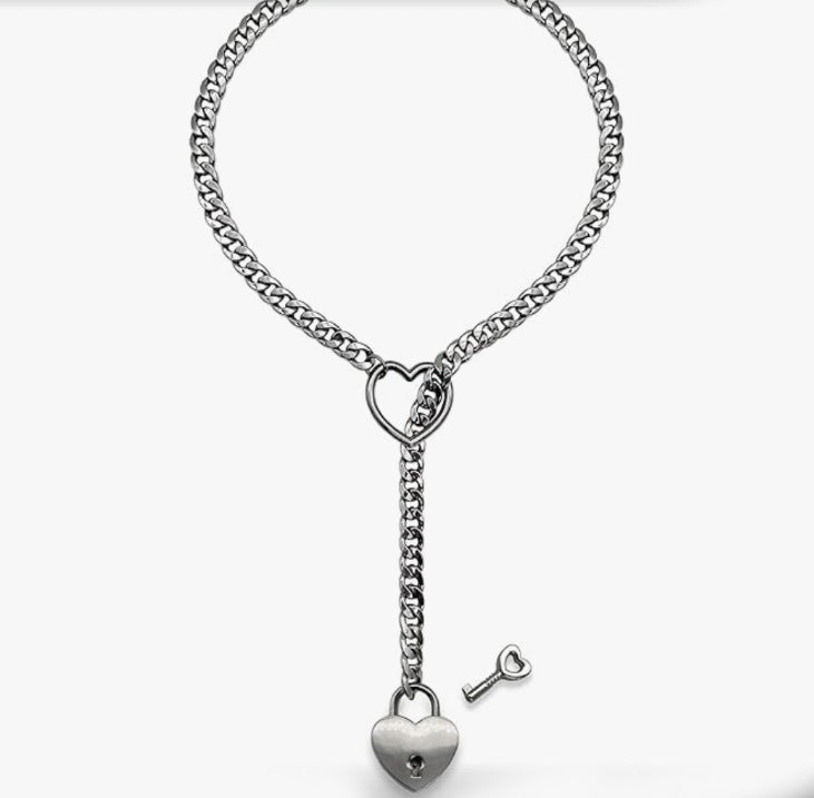 Stainless Steel Lariat Heart Necklace Day Collar  Jewelry