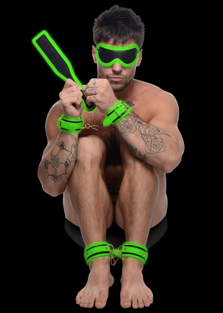 Kink in the Dark Glowing Cuffs Blindfold and Paddle Bondage Set  Bondage Kits