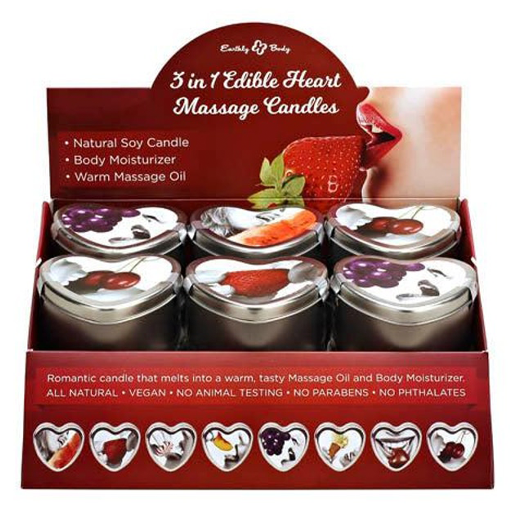 Edible Candle Display & Tester Pre-Pack: Cherry, Watermelon, Strawberry, and Grape + Strawberry 12 pc 