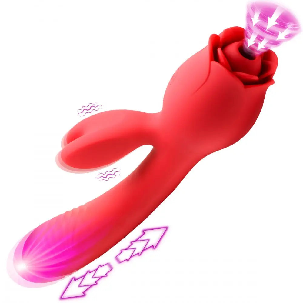 Blooming Bunny Sucking and Thrusting Silicone Rabbit Vibrator  Nipple and Clit Toys