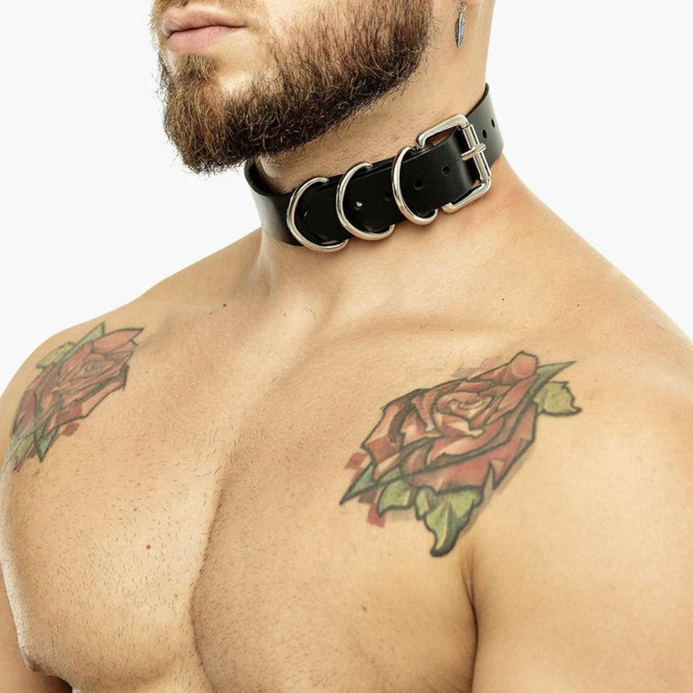 Unisex Solid Black Play Collar with 3 D-Rings BDSM Collar for Man or Womann 