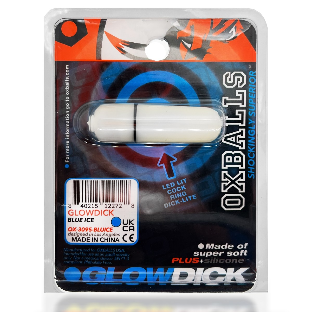 GLOWDICK, cockring with LED, BLUE ICE 