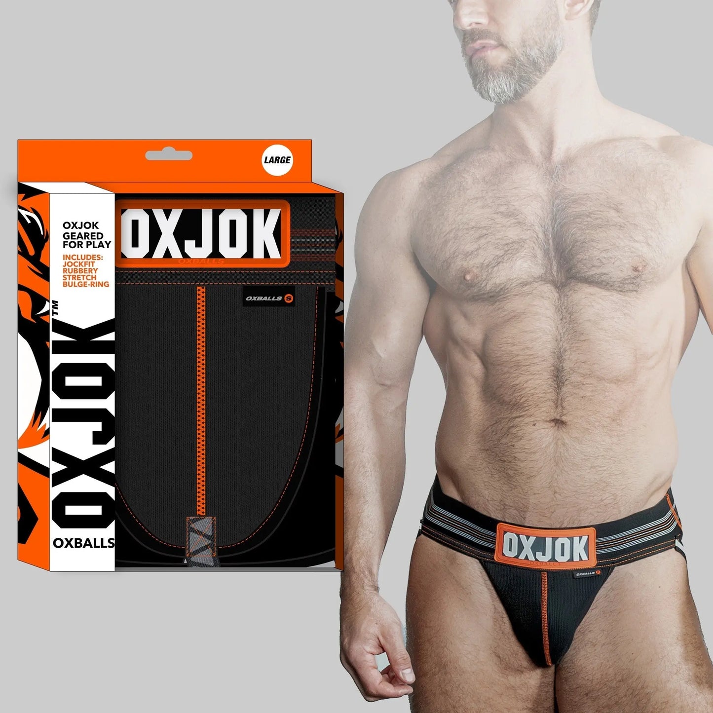 SLINGJOCK, upthrust slider-strap jock, BLACK IRON, SMALL  For Him