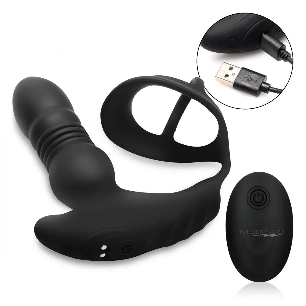 Thrusting Prostate Vibrator with Cock and Ball Ring and Remote  Prostate Play