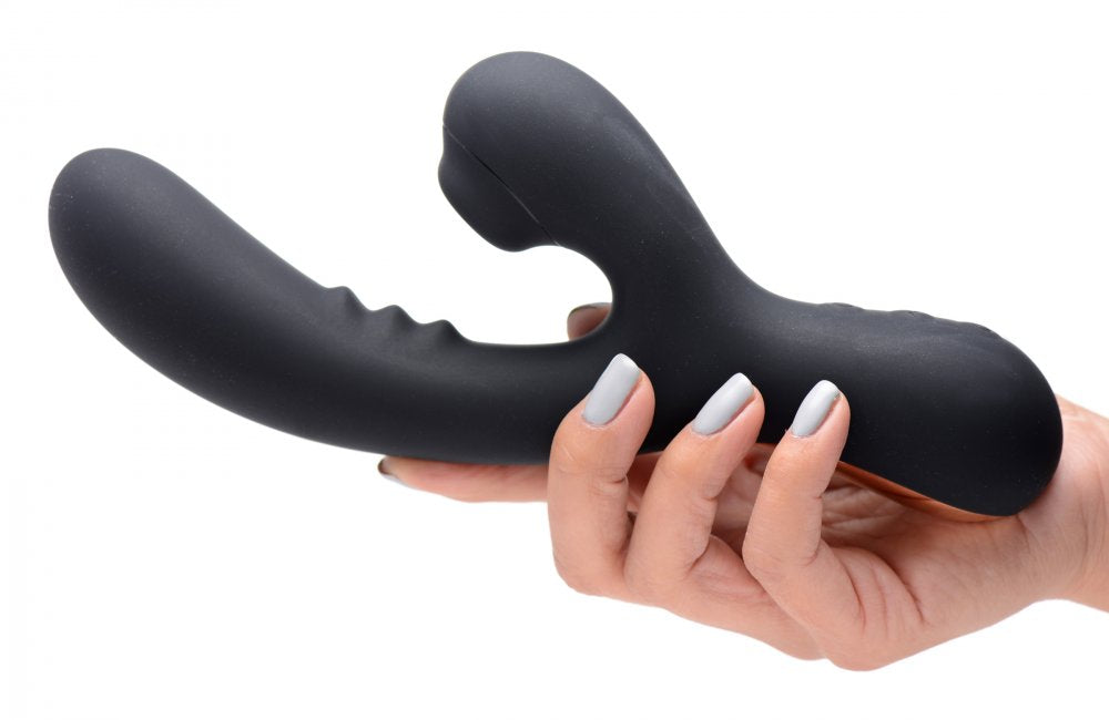 8X Silicone Suction Rabbit - Black  Vibrating Toys