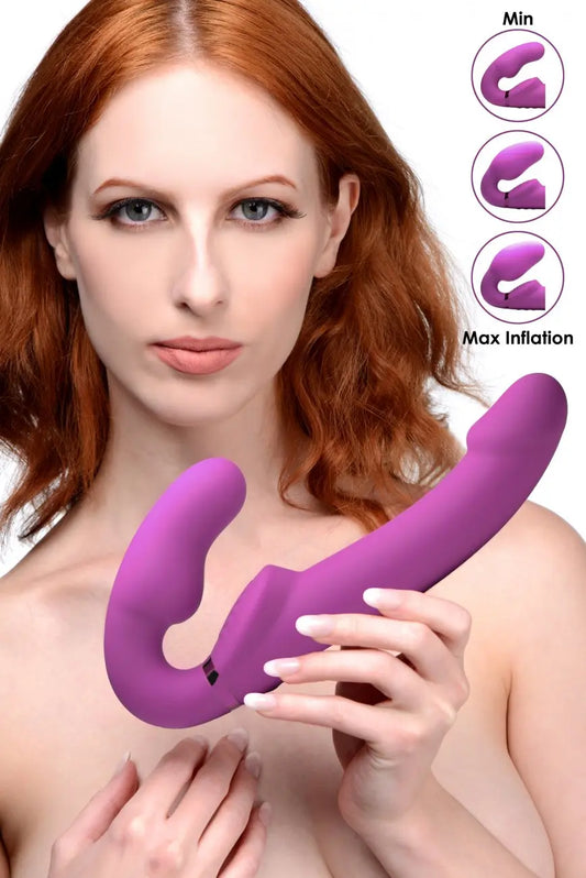 World's First Remote Control Inflatable Vibrating Silicone Ergo Fit Strapless Strap-On - Bound By Desire