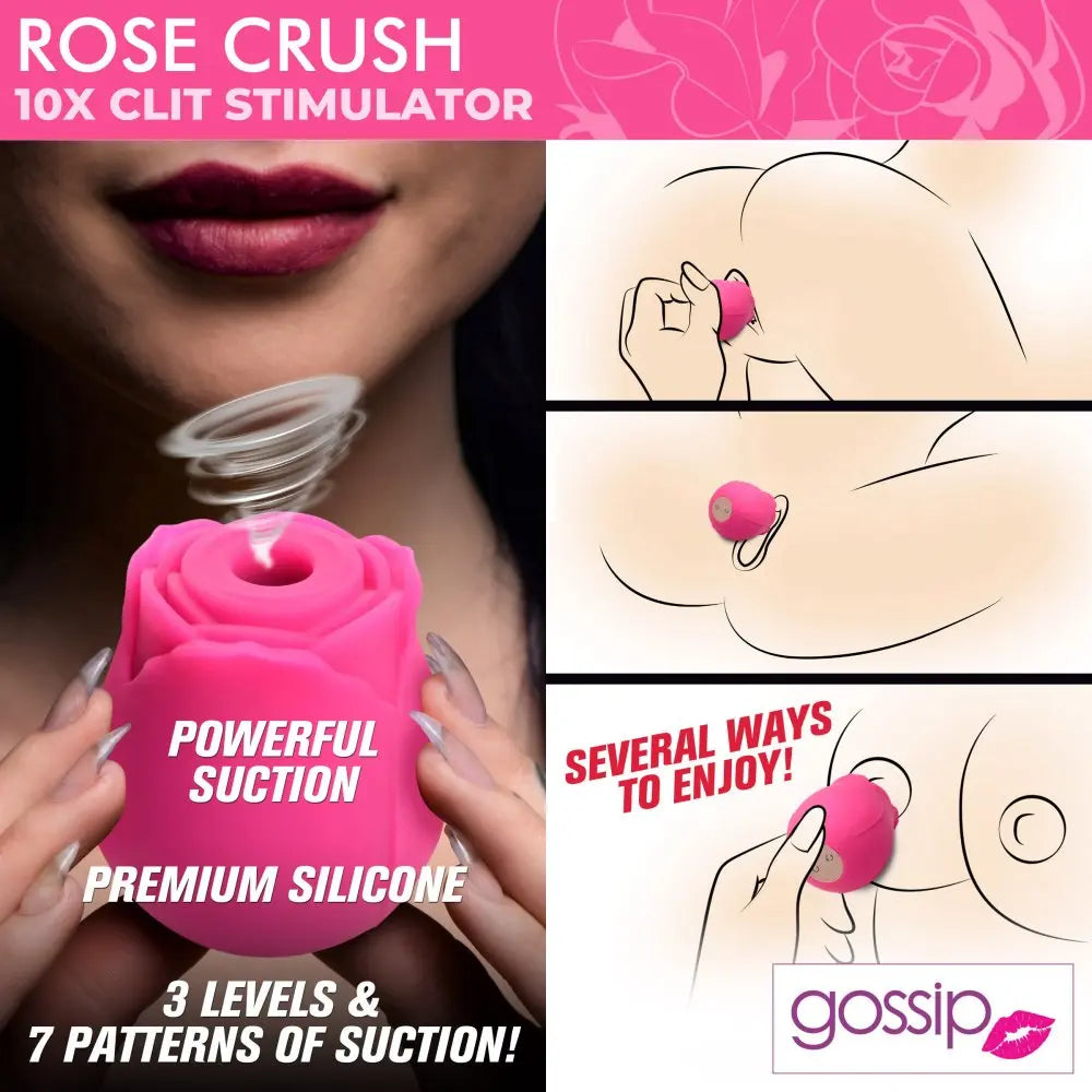 10X Rose Crush Silicone Clitoral Stimulator - Bound By Desire