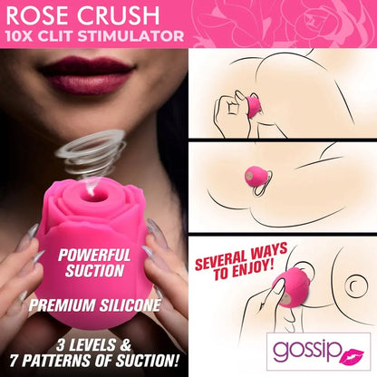 10X Rose Crush Silicone Clitoral Stimulator - Bound By Desire