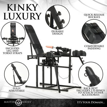 BDSM Sex Dungeon Furniture Leg Spreader Obedience Chair with Sex Machine - Bound By Desire