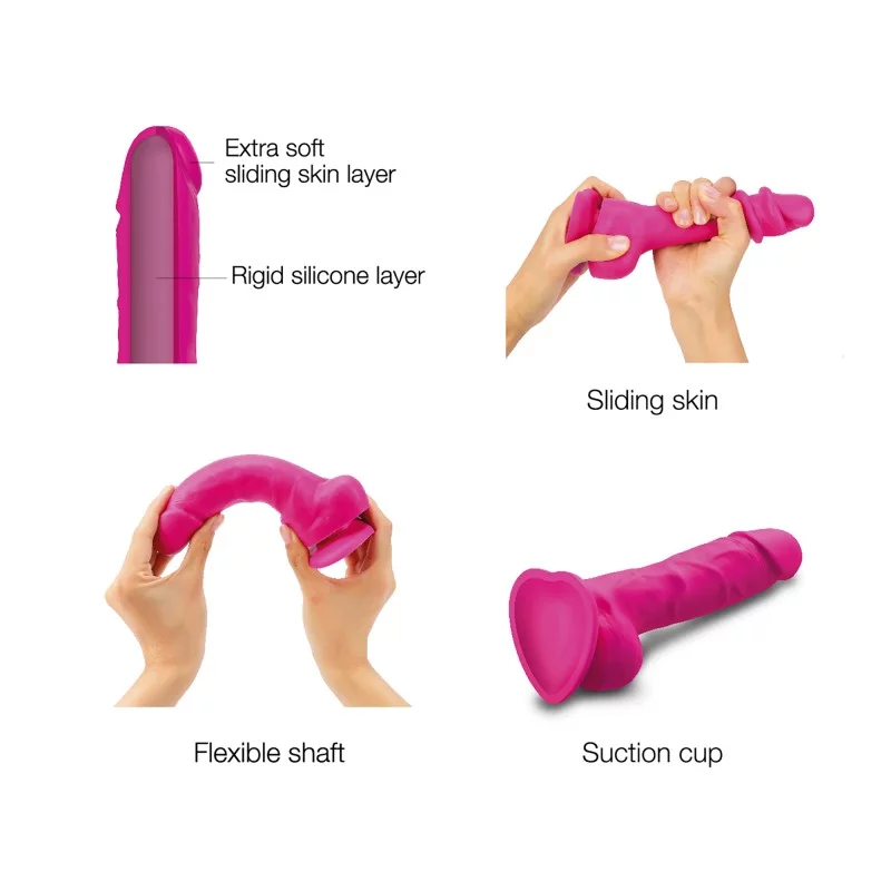 SLIDING SKIN REALISTIC DILDO FUCHSIA M 