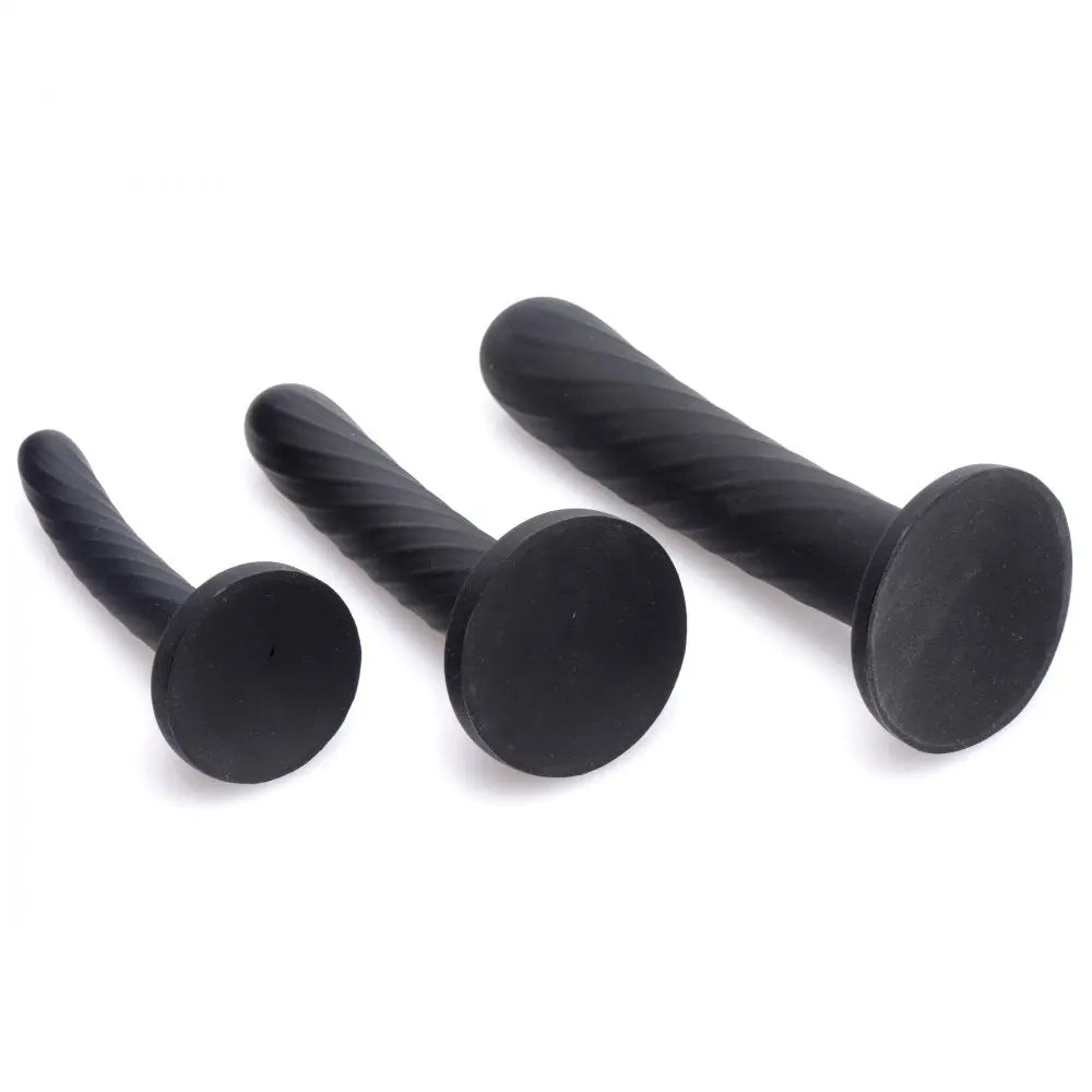 Trinity Strap-On Silicone 3 Piece Dildo Set - Black  Strap-Ons and Harnesses