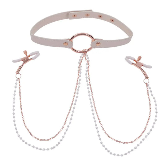 Peaches ‘n CreaMe Collar with Nipple Clamps  BDSM