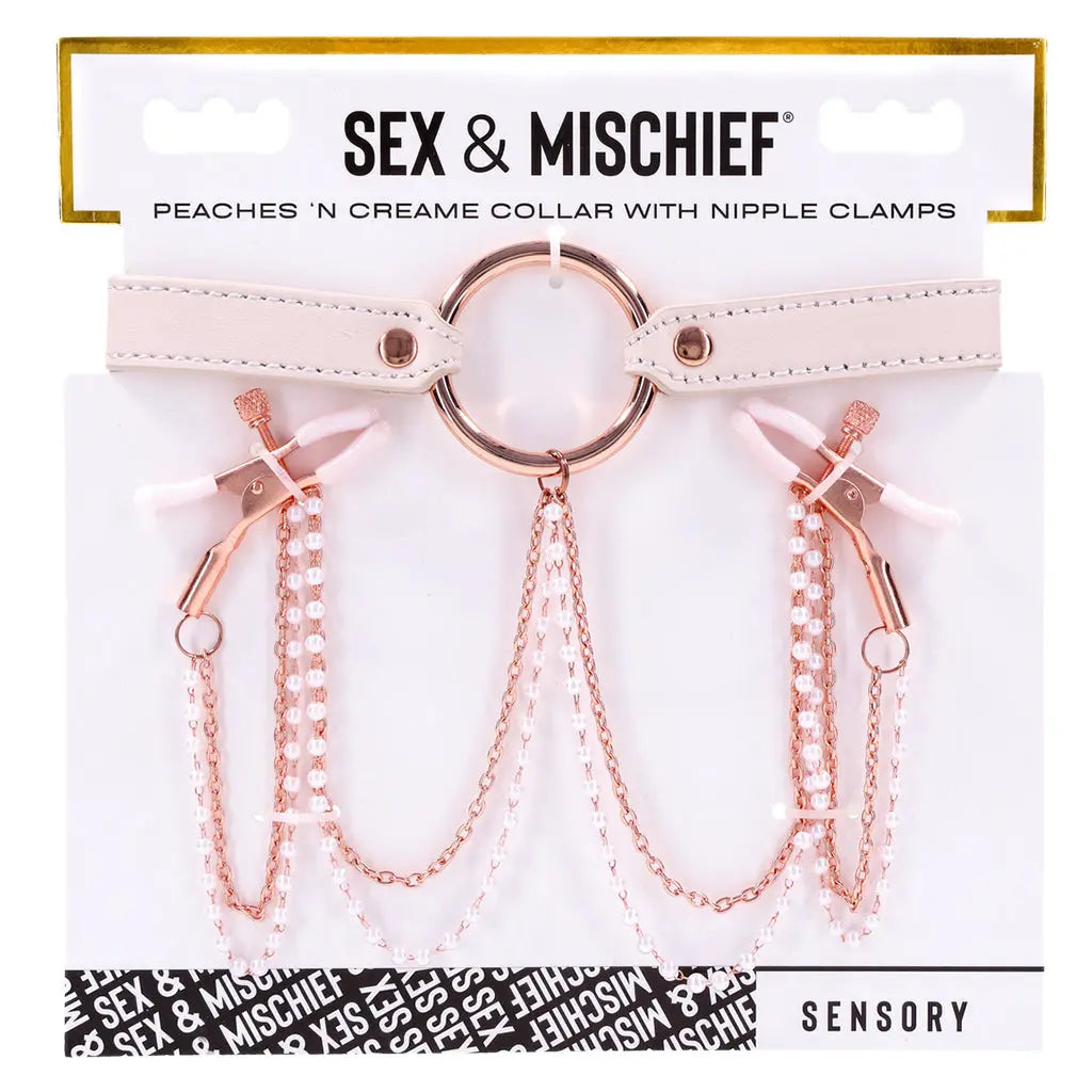 Peaches ‘n CreaMe Collar with Nipple Clamps  BDSM