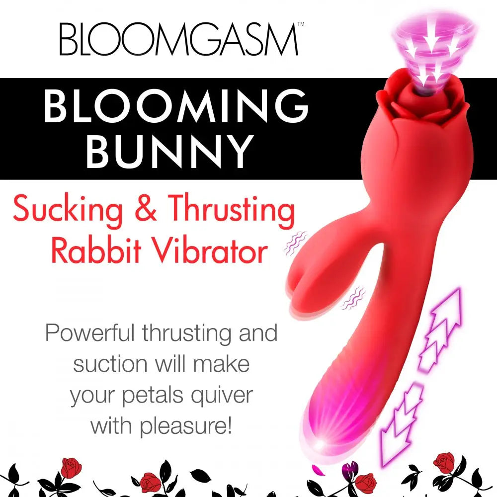 Blooming Bunny Sucking and Thrusting Silicone Rabbit Vibrator  Nipple and Clit Toys