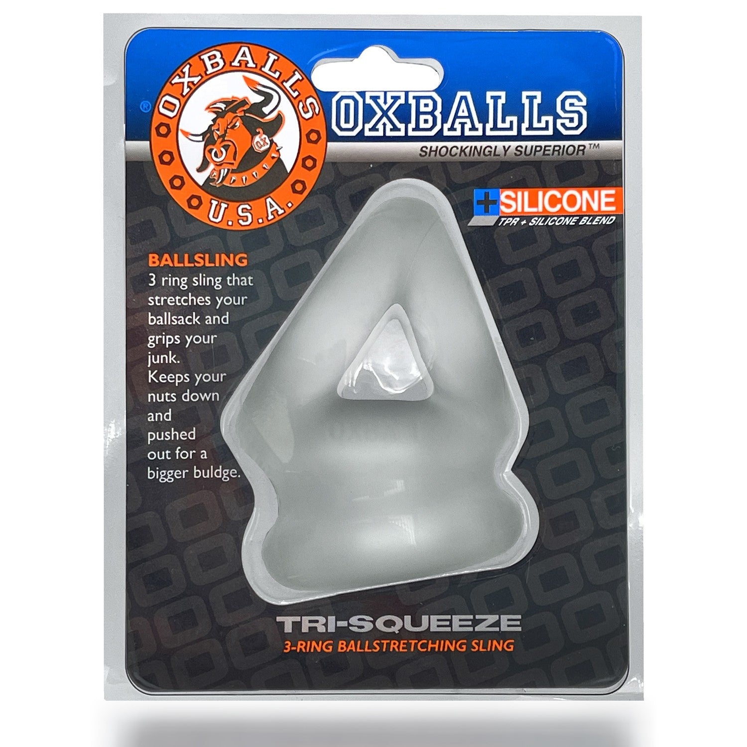 TRI-SQUEEZE, cocksling & ballstretcher - CLEAR ICE OXBALLS