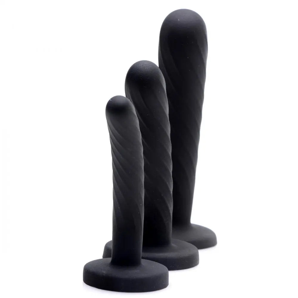 Trinity Strap-On Silicone 3 Piece Dildo Set - Black  Strap-Ons and Harnesses