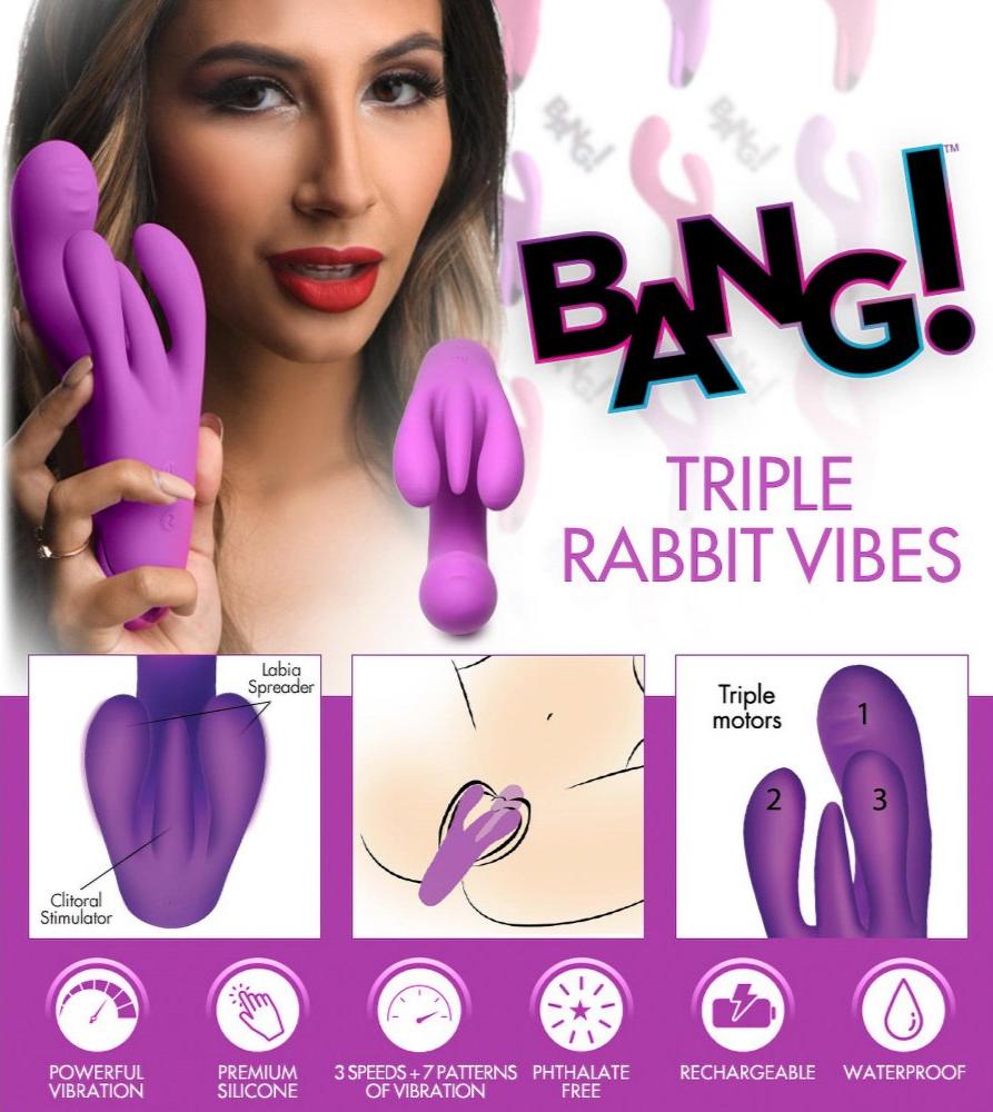 10X Triple Rabbit Silicone Vibrator - Purple 