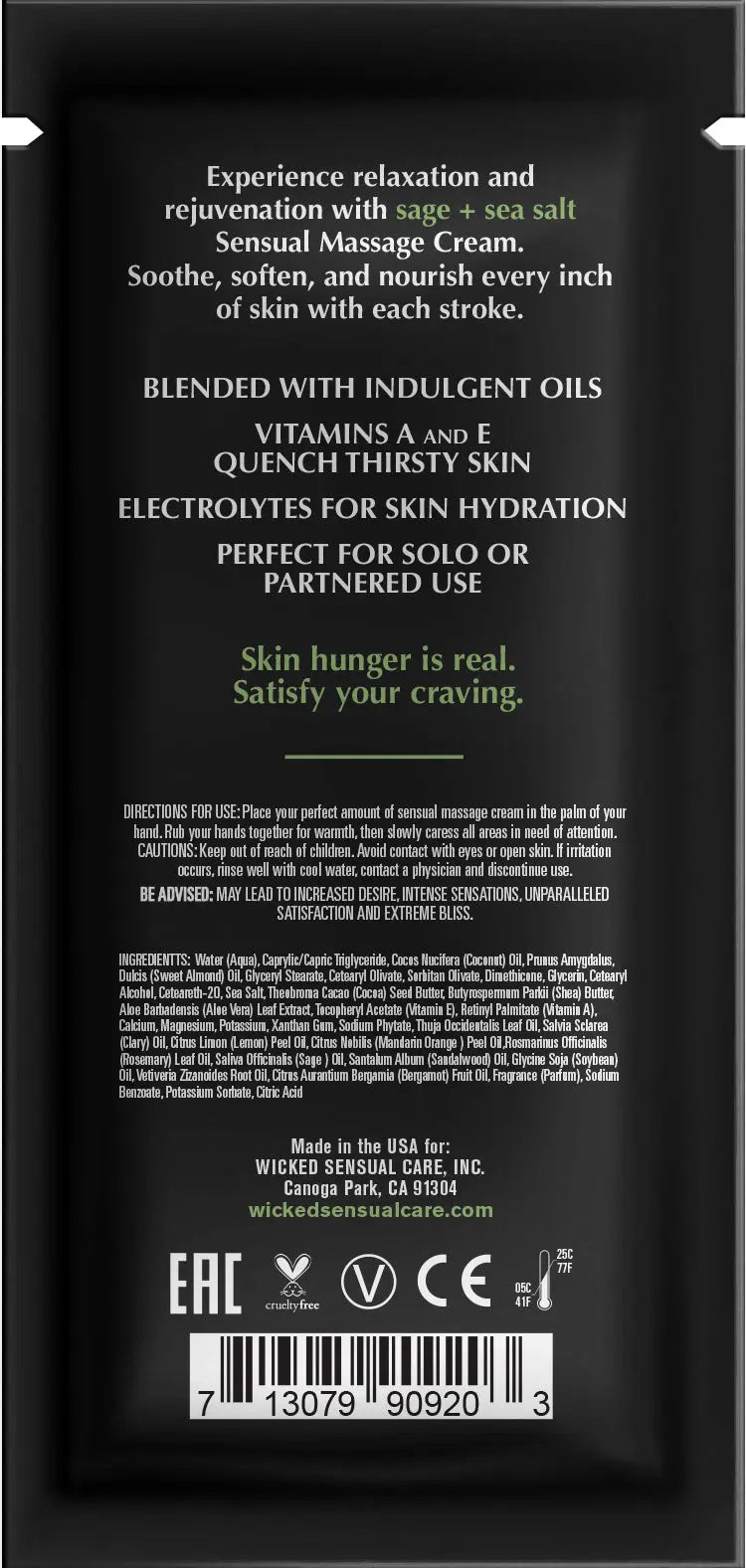 Sage + Sea Salt Massage Cream .34oz  Lubes