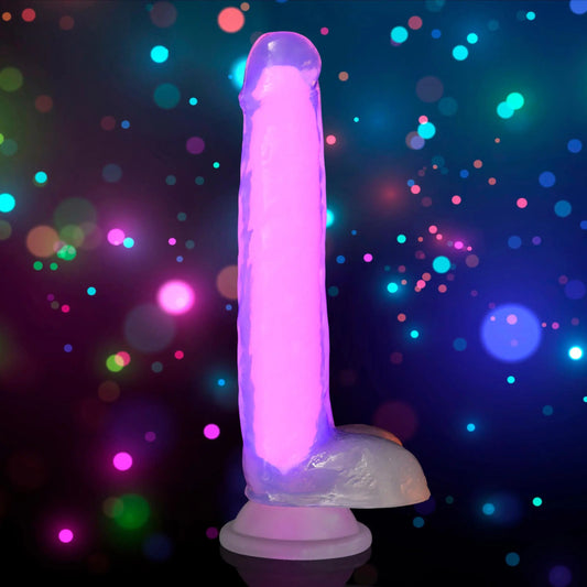 7 Inch Glow-in-the-Dark Silicone Dildo with Balls - Pink